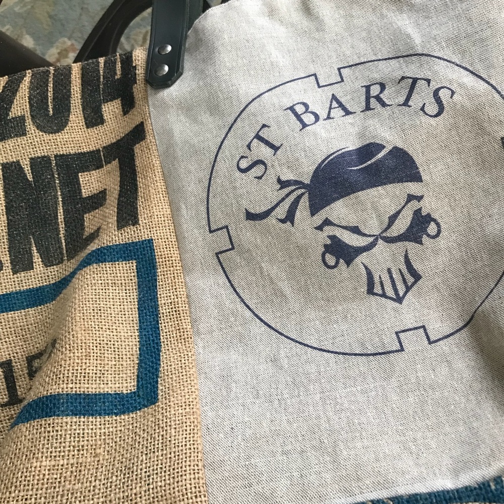 NWOT St Barts Burlap & Leather Beach Bag - Picture 2 of 7